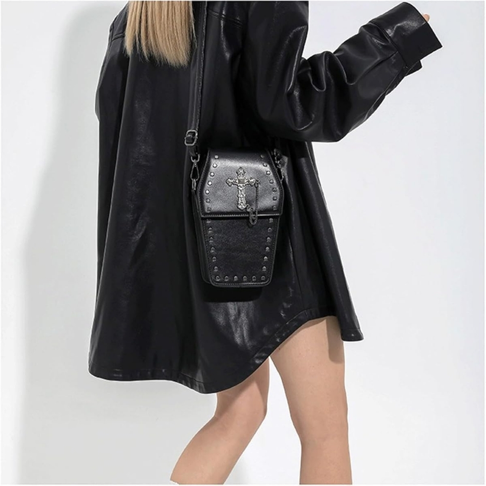 Gothic Coffin Crossbody Bag – Black Faux Leather with Chain NWOT - Picture 8 of 13